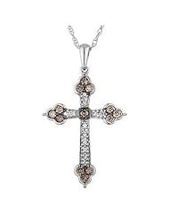 Diamond and Champagne Diamond Cross Pendant 1/5ctw