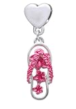Hot Pink Open Plumeria Flower Flip Flop European Heart Charm Dangle Bead