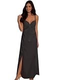 Elegant & SeXy Long BLACK Nightgown Satin Lace Trim Night Gown Size S or M