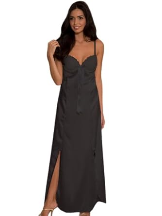 Elegant & SeXy Long BLACK Nightgown Satin Lace Trim Night Gown Size M 8 10