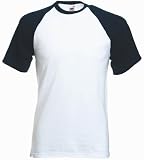Fruit of the Loom short sleeve baseball t-shirt Deep navy and white Large (41 - 43 inch chest)