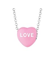Sterling Silver 10mm Dk Pink enamel Sweethearts LOVE Heart Pendant