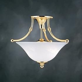 Thomas Lighting M2824-1 Two Light Semi-Flush Mount, Polished Brass Finish with White Etched, Swirled Glass