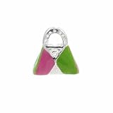 Sterling Silver Pink and Light Green Enamel Designer Fashion Purse Hand Bag Charm