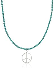 Sterling Silver Peace Sign on Beaded Necklace, 16+2" Extender