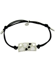 Sterling Silver 925 Rectangular Center Featuring Black and White Enamel Heart...