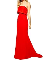 Strapless Polyester/Spandex Cocktail Draped Fitted Prom Dress/Wedding Party Dress/Maxi Dress 