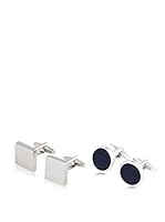 SILVIO SILVANI Dos Pares Gemelos Clásicos Cuadrados Y Con Seda Azul Marino Plateado / Negro