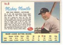 1962 Post #5B Mickey Mantle - New York Yankees (Ad Back Life Magazine) (Baseball Cards) EX-Near Mint