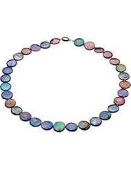 13-14mm Black Coin Pearl Necklace and Bracelet Set (Silver/Fresh) - Black