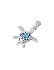 Sterling Silver Blue Lab Opal Turtle Pendant Classic Charm Pure 925 New 18mm (Pendant ONLY)
