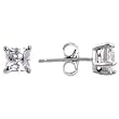 White Gold Rhodium Bonded to .925 Sterling Silver 4mm Princess Cut CZ Stud Earrings, 1 ct Total in Silvertone
