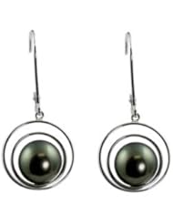14k white gold 8-9mm Tahitian cultured pearl earrings.