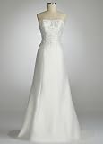 David's Bridal Wedding Dress: Strapless Fit and Flare Gown with Beaded Bodice Style 129054