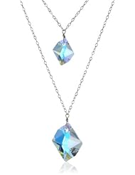 Double Layer Sterling Silver with Swarovski Elements Crystal Golden Shadow Color Cosmic Pendant Necklace, 18"