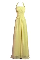 A-line  Backless Floor Length Halter Sleeveless Chiffon Evening Dress/Bridesmaid Dress/Prom Dress/Party Dress  With Ruffles