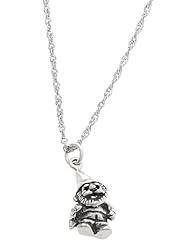 Sterling Silver Three Dimensional Garden or Lawn Gnome Charm with Thin Singapore Necklace