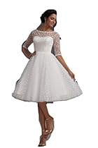 Hot Sale Winey Bridal Short Tulle Half Sleeve High Neck Wave Point Wedding Dresses (16)