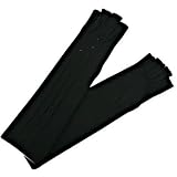 FINGERLESS BLACK LONG JERSEY KNIT LADIES BEAD TRIM GLOVES