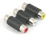 3 RCA PHONO FEMALE SOCKET COUPLER EXTENSION ADAPTER