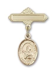 14K Gold Baby Badge with St. Francis Xavier Charm and Polished Badge Pin