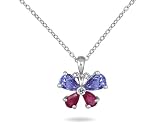 Tanzanite Ruby and Diamond Butterfly Pendant in 14K White Gold