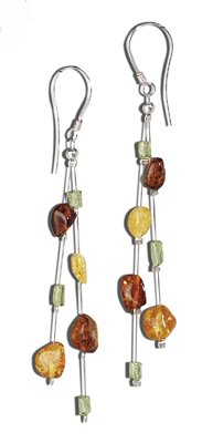Two Strand Baltic Amber Nugget and Peridot Earrings - Free Shipping