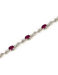 14K White Gold Oval Ruby and Diamond Bracelet