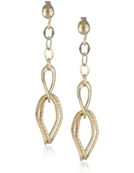 14k Italian Yellow Gold Polished and Textured Marquise Shape Dangle Earrings