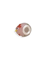 Pink Rooster Bead, Sterling Silver