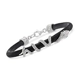 .10 ct. t.w. Diamond and Leather Snake Bracelet In Sterling Silver