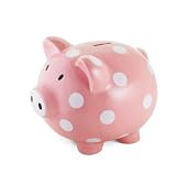 Mud Pie Baby Ceramic Polka Dot Piggy Bank, Pink/White