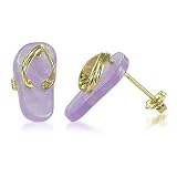 14 KT Yellow Gold Purple Jade 14K Flipflop Stud Post Earrings