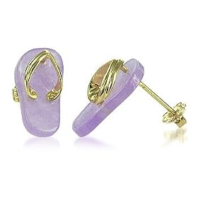 Click here to buy 14 KT Yellow Gold Purple Jade 14K Flipflop Stud Post Earrings by Gem Avenue.
