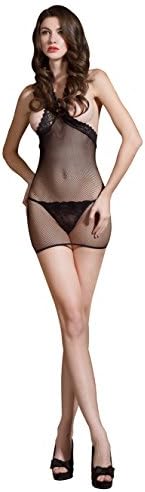 Sexy Fishnet Lingerie Female Halterneck Crotchless Bodystocking Lace Stripe Temptation Bodysuit