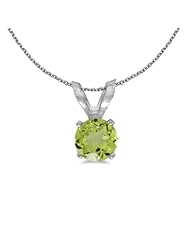 Birthstone Company 14k White Gold Round Peridot Pendant with 18" Chain