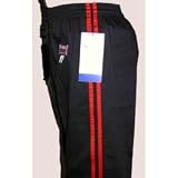 Kick Boxing Pants-SATIN-Black & 2 Red Stripes- 3/160