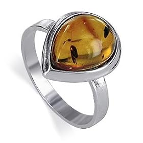 Sterling Silver Baltic Amber Pear Shape Ring Size 5: Jewelry