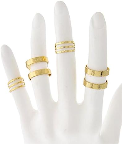 4 Goldtone Tip Stacking Above The Knuckle Cuff Band Mid Rings