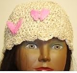 Hand Crocheted Ivory Color Chenille and Gimp Tweed Dior Skull Cap Trimmed with Two Hot Pink Color Rhinestone Velvet Butterfly for Women and Teens