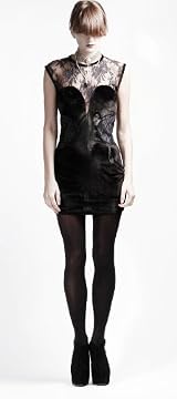 LACE AND CRUSHED VELVET DRESS BLACK