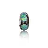 Bling Jewelry .925 Sterling Turquoise Glitter Black Murano Glass Bead Fits Pandora