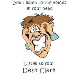 Don't listen to the voices in your head Listen to your Desk Clerk Apron (Various Colors Available)