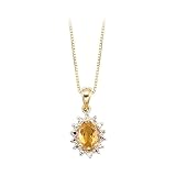 14K Yellow Gold 0.02 ct. Diamond and 6 x 4 MM Oval Shaped Citrine Pendant with Chain
