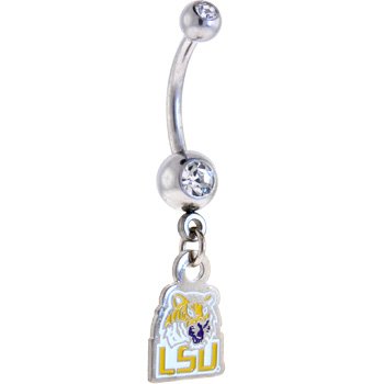 NCAA LSU Tigers DOUBLE Crystalline Gem Belly Ring - Louisisana State