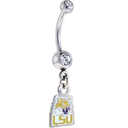 Ncaa Lsu Tigers Double Crystalline Gem Belly Ring - Louisisana State