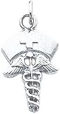 14K White Gold Caduceus with Nurse Cap Charm