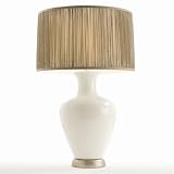 Erin White Porcelain Lamp with Olive Gray Shirred Pleat Shade