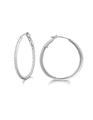 Micro Prong Set 14KT White Gold Diamond .30 CT Round Hoop Earring