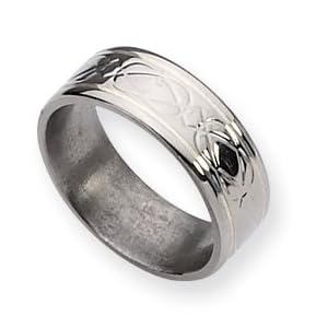 Titanium SS Inlay Celtic Knot Flat 8mm Polish Band Size 12.5